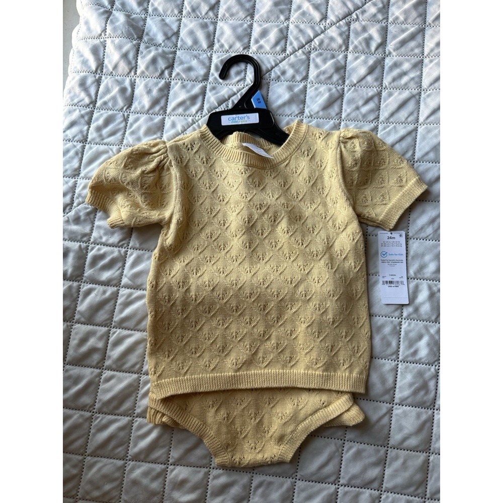 NWT Carter's Baby Girl Yellow Knit 2 Piece Set 24 Months Photo Shoot Feminine
